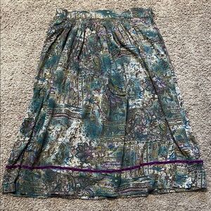 Green and Purple Midi Patterned Skirt